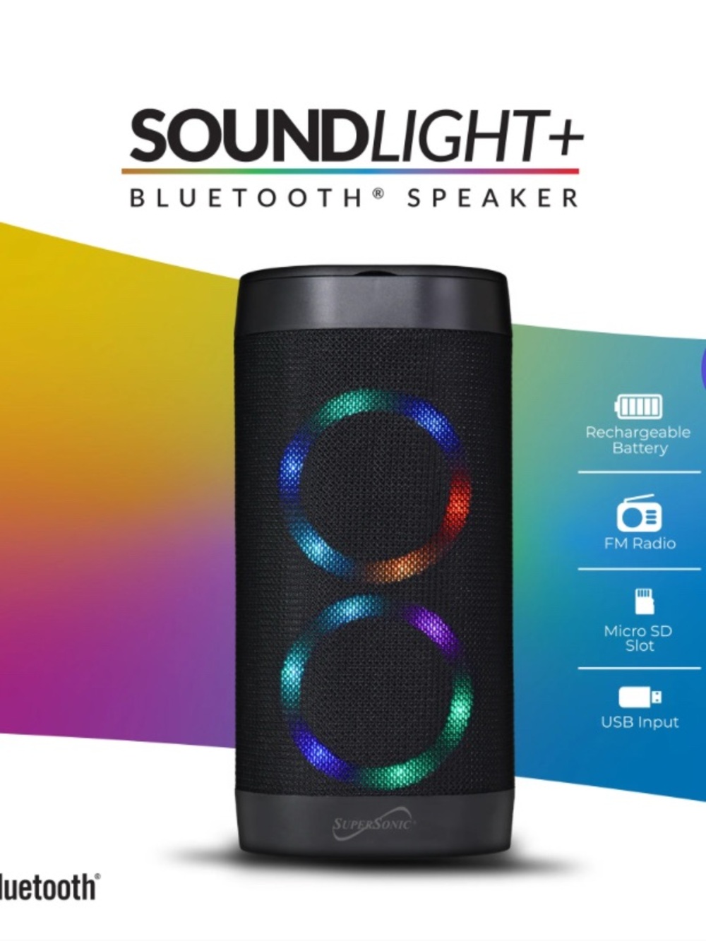 Supersonic- SoundLight+ Bluetooth Speaker - Black with RGB Lights